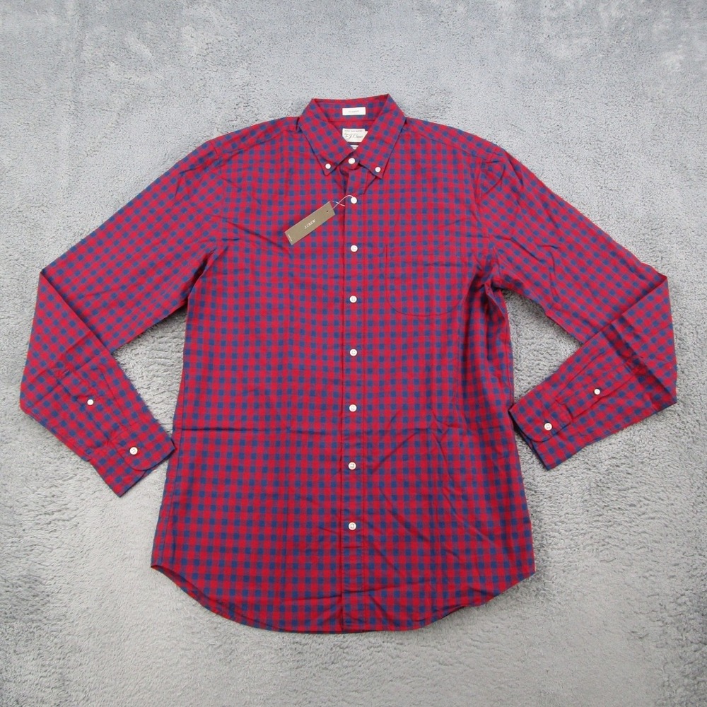 J.Crew Mens Secret Wash Gingham Button Down Shirt Red Blue MT BJ746